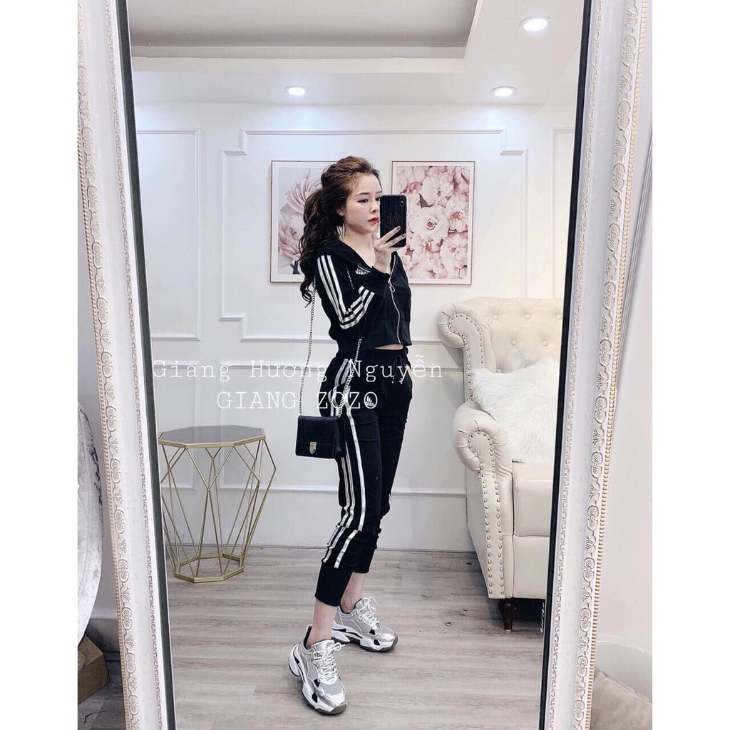 Bán sỉ bộ thể thao đen 2 sọc trắng cho nữ x | BigBuy360 - bigbuy360.vn