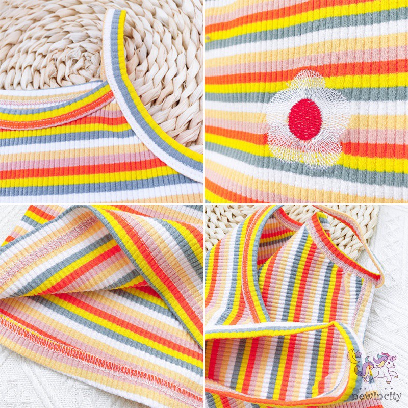 Áo Thun Lỗ Sọc Cầu Vồng Cho Bé Gái