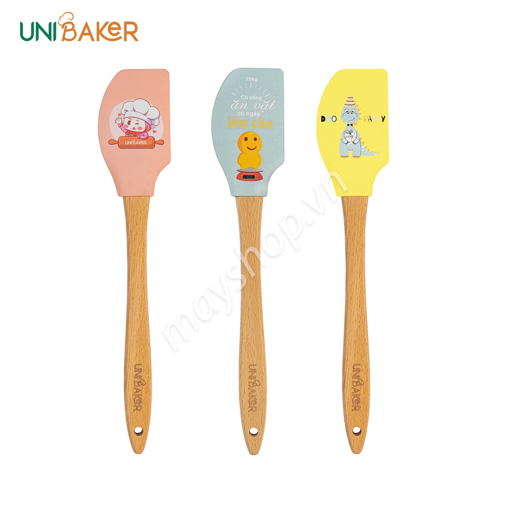 Spatula, phới trộn silicone cán gỗ Unibaker