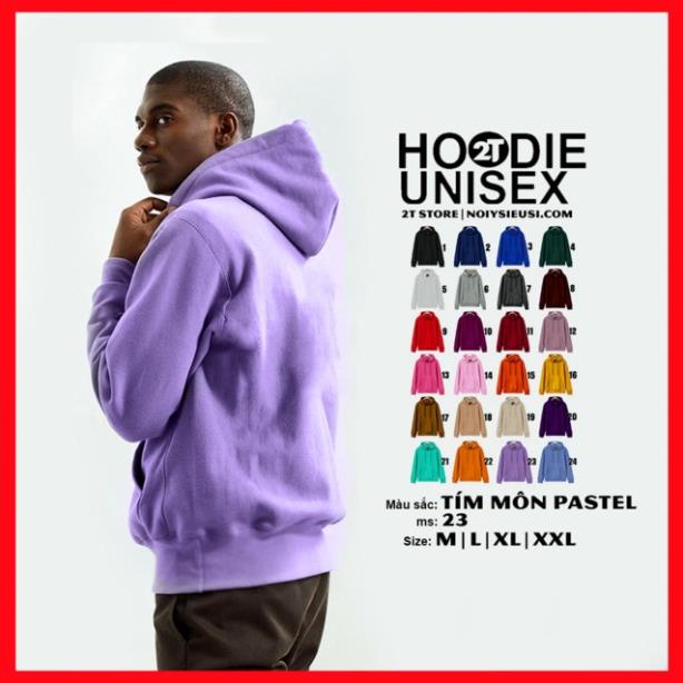 Áo hoodie unisex 2T Store H23 màu tím pastel - Áo khoác nỉ chui đầu nón 2 lớp dày dặn xỏ ngón 🌺