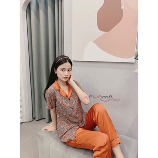 Bộ Pijama Cộc Dài hoa nhí cam