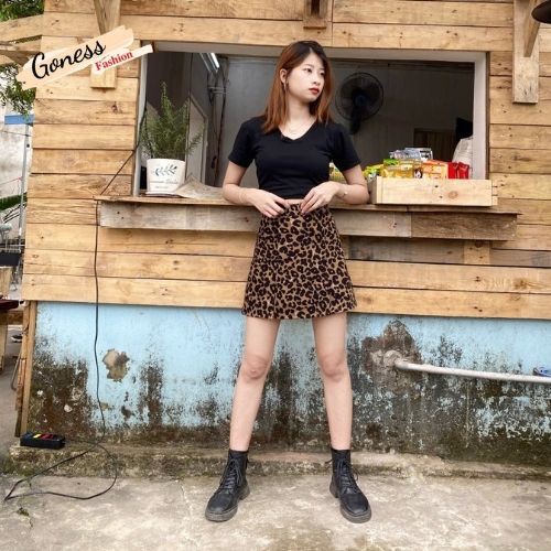 Chân váy chữ A Goness dáng ngắn lưng cao họa tiết da báo phong cách retro | BigBuy360 - bigbuy360.vn