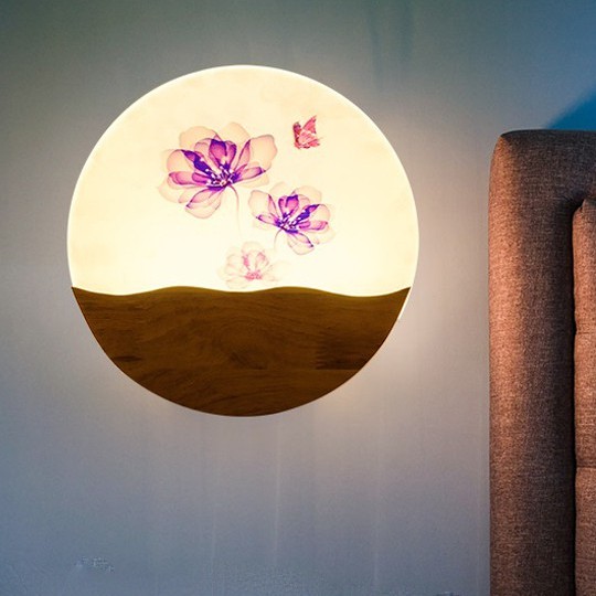 Đèn ngủ led gắn tường đế gỗ tự nhiên sơn bóng cao cấp