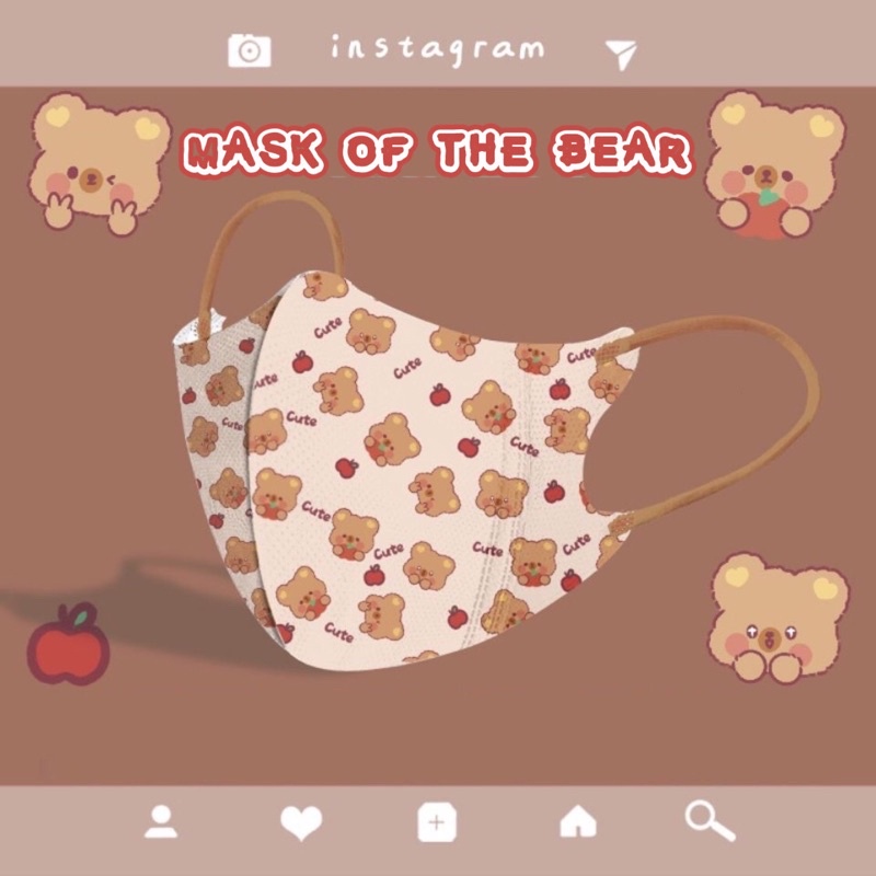 Khẩu Trang Họa Tiết Hàn Quốc KF94 Người Lớn In Hình X Mask Of The Bear