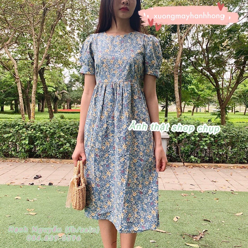 Váy babydoll chất thô quảng châu, váy hoa Ulzzang cực xinh - Xưởng May Hạnh Hồng | BigBuy360 - bigbuy360.vn