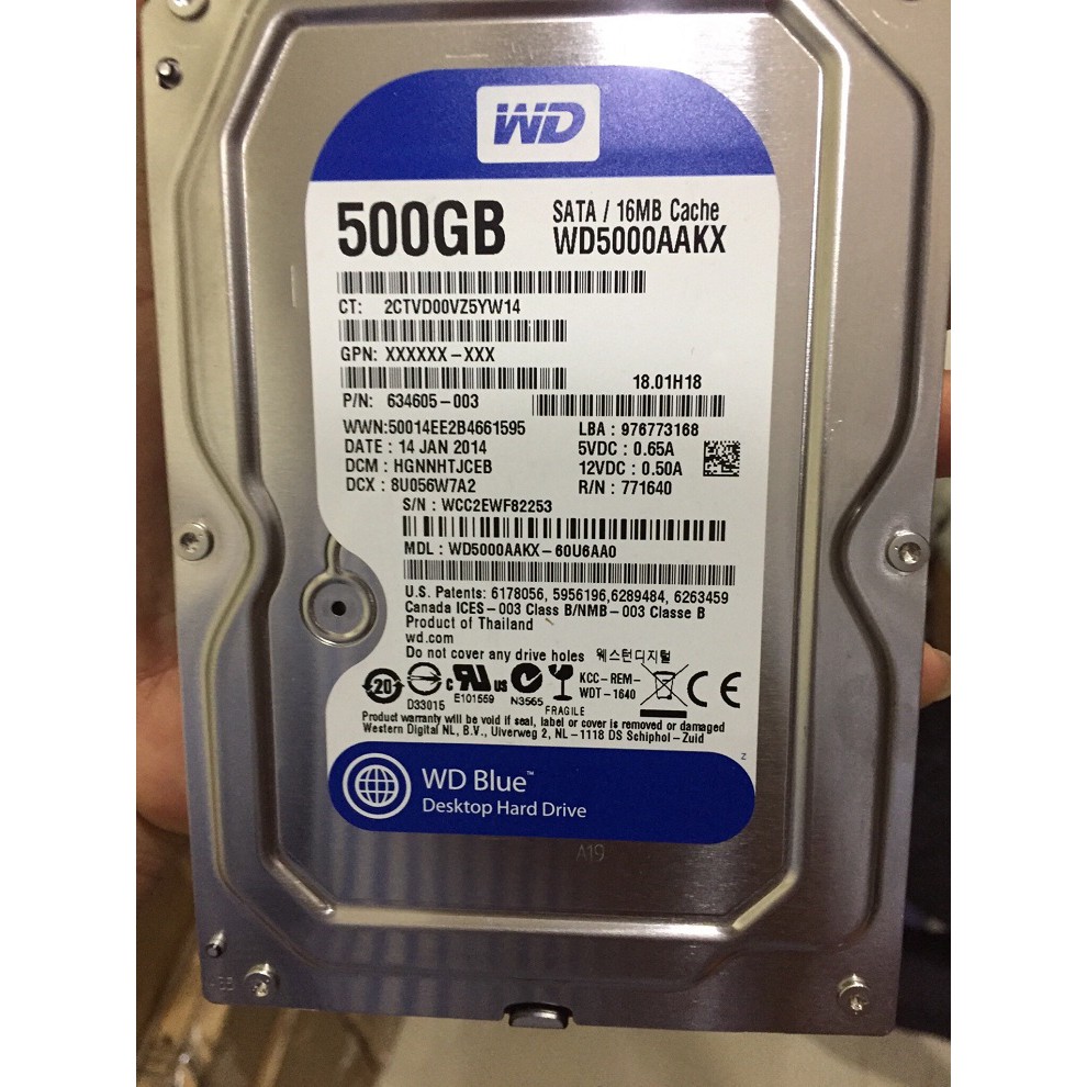 Ổ cứng HDD 500GB Western Blue - Tặng cáp sata 3.0 - Hàng nhập khẩu tháo máy đồng bộ mới 98% - Bảo hành 6T