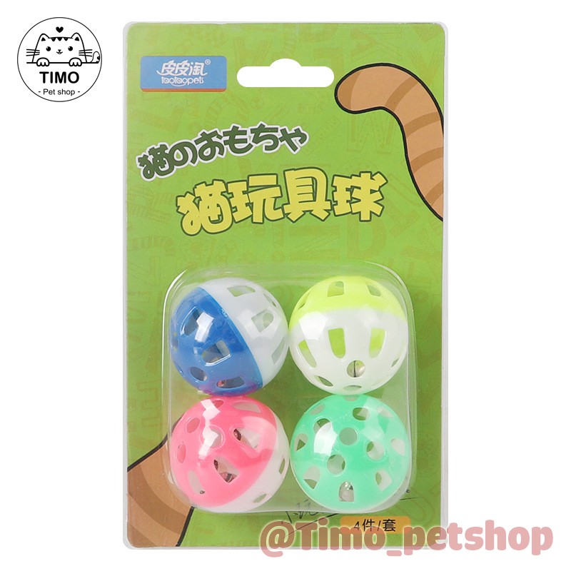 Set 4 Bóng Nhựa Lục Lạc Cho Chó Mèo