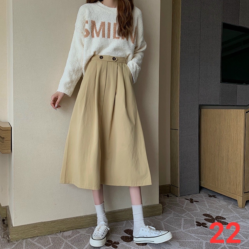 Chân váy nữ kiểu midi dáng dài chữ A, ullzang phong cách 2 màu