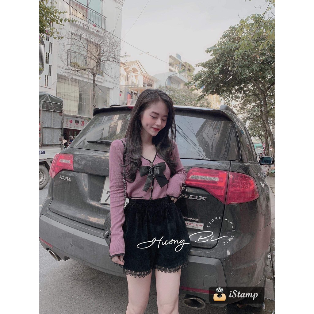 Sét Áo Len Nơ Cài Cổ Xê Mix Quần Sooc Đùi Pha Ren Thời Trang Hot Trend | BigBuy360 - bigbuy360.vn