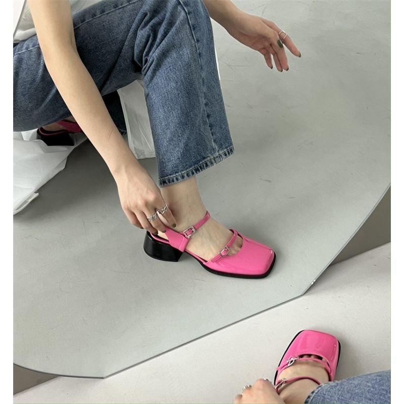 Giày Búp Bê Mũi Vuông Gót Vừa Dày Dặn Phong Cách Retro Thời Trang Mùa Hè 2022 Cho Nữ