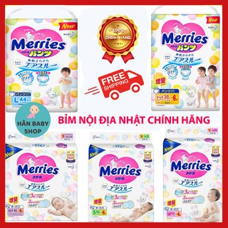 [Free Ship ] Tã, Bỉm Merries Nội Địa Nhật Chính Hãng Cộng Miếng Dán/Quần Đủ Size -NB96/S88/M68/L58/M64/L50/Xl44/XXL28