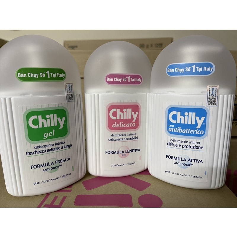 Dung dịch vệ sinh phụ nữ Chilly Delicato - Dưỡng mềm mại, sạch dịu êm -  số 1 tại Italy - (200ml/chai)