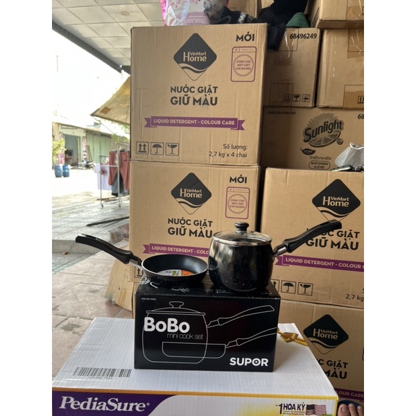 bộ nồi kèm chảo chống dính 10-12cm supor bobo mini cao cấp ( sử dụng nấu ăn riêng cho bé )