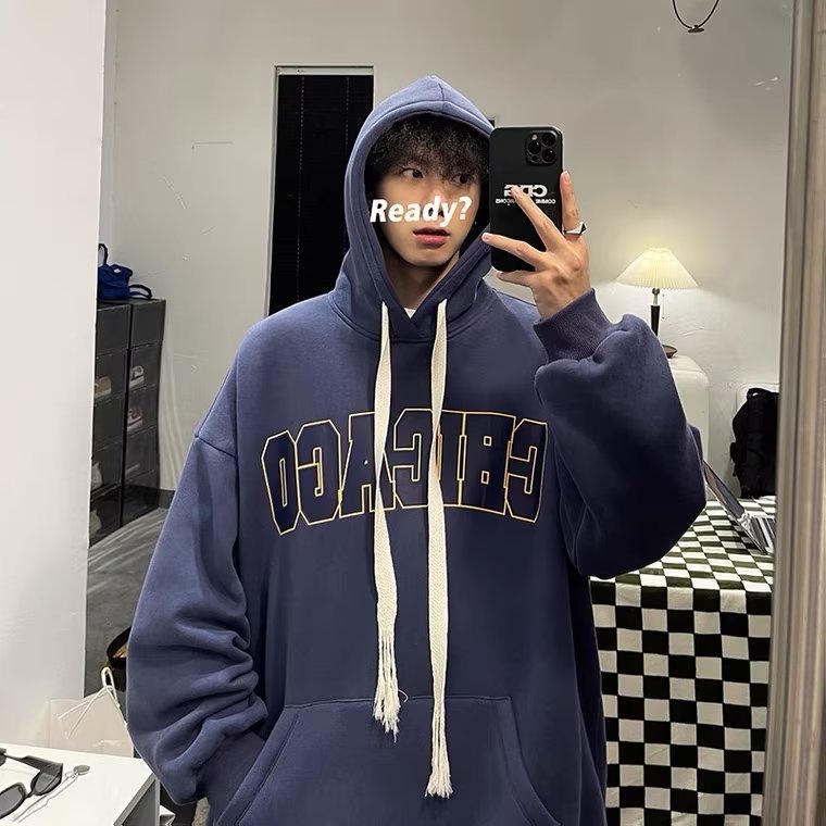 Áo hoodie Dáng Rộng In Chữ Phong Cách hip hop Đường Phố Nhật Bản Chất Lượng Cao