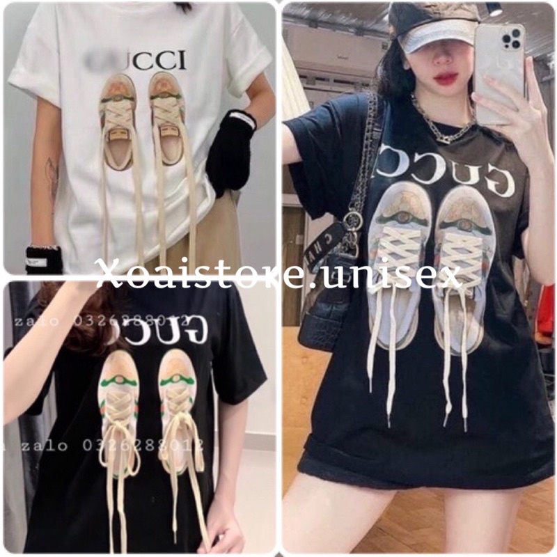 [FREESHIP](có kèm ảnh thật) Áo Phông Giầy GUCCI Nam Nữ Cổ Tròn Form Rộng Áo Phông Unisex Basic Cotton Oversize Giá Rẻ