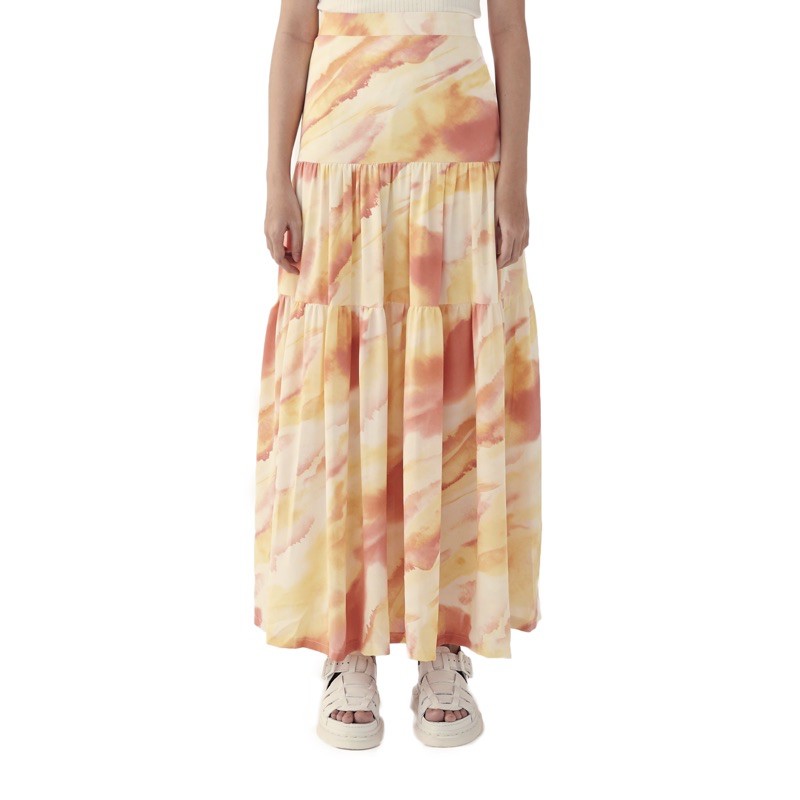 [Mã FAGREAT55 giảm tới 50K đơn 250K] Váy Maxi dài (Trắng-Cam)