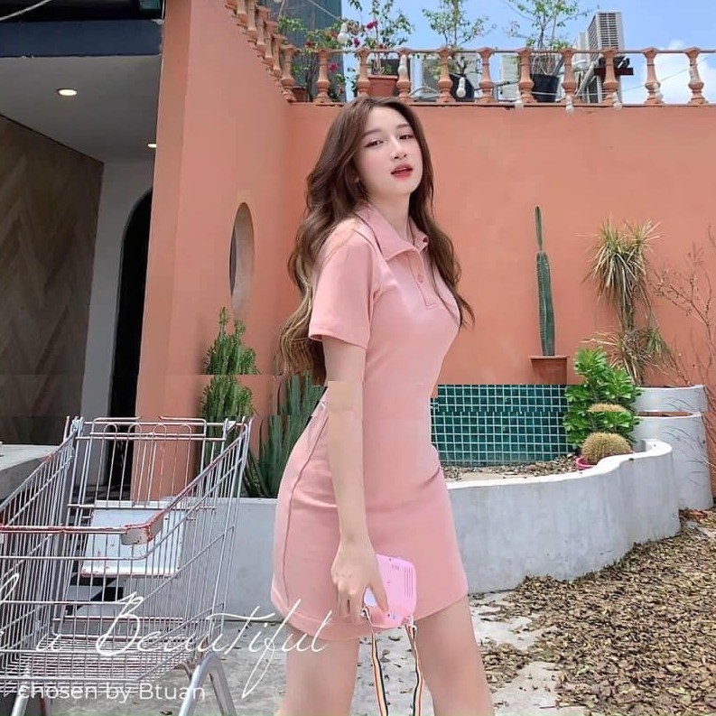 Đầm polo🍉Váy Polo Trơn Pastel  Nữ [FREESHIP] Đầm cổ sơ mi dáng ôm body, thun cộc tay màu ĐEN | HỒNG | XÁM Ulzzang HOT 🌸