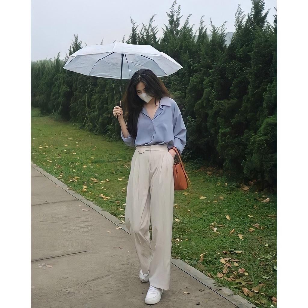 Quần ống xuông nữ cạp cao, quần ống rộng nữ lưng cao CHAT nắp túi Q235