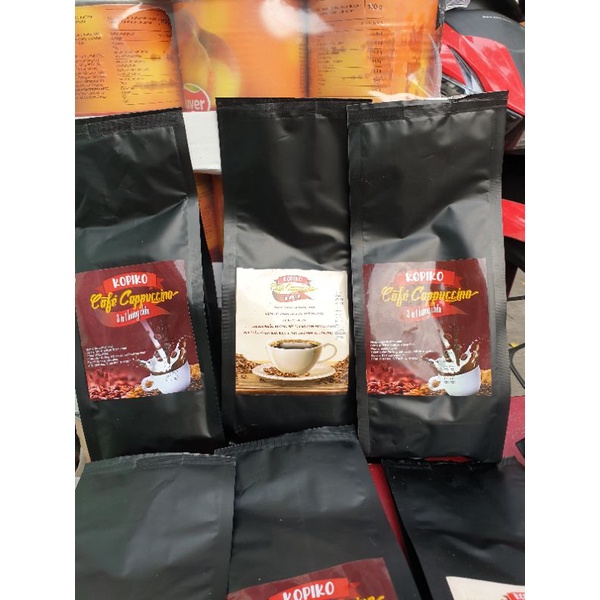 Bịch cà phê Kopiko Cappuccino Hương Chồn 3 in 1 Vị Đen Đá & Cà Phê Sữa - 500gr - Date mới -