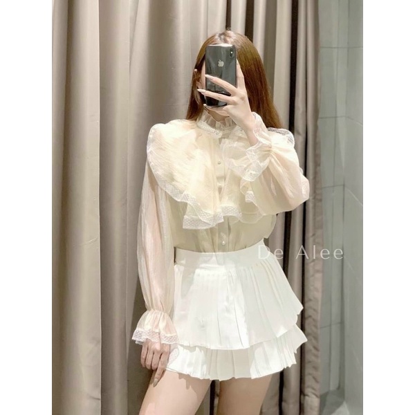 ÁO SƠ MI CỔ BÈO TO TIỂU THƯ CHẤT ĐẸP MS21883