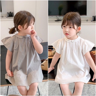 Đầm Baby Doll Viền Cổ Thêu Hoa Hàn Quốc Xinh Xắn Cho Bé Gái