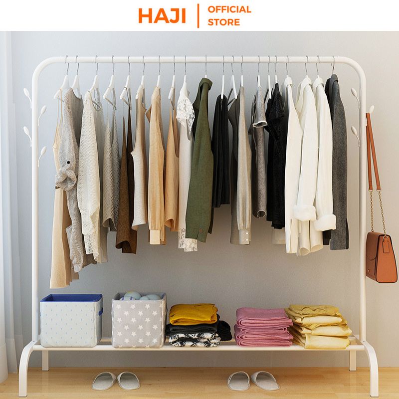 Giá treo quần áo HAJI kèm kệ khung sắt sơn tĩnh điện chịu tải trọng lớn C60