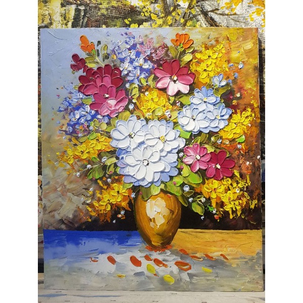 HOA BỐN MÙA - TRANH SƠN DẦU VẼ HOA TRANG TRÍ NHÀ CỬA ĐÃ GỒM CẢ KHUNG ( 65X55 CM)