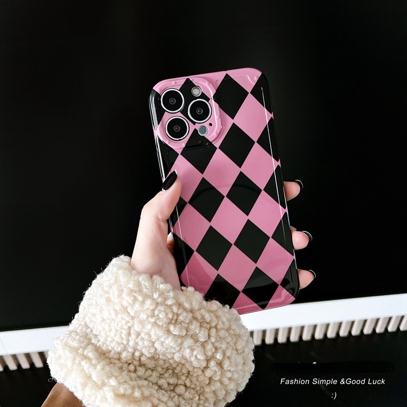 Ốp điện thoại họa tiết sọc hình thoi đơn giản thời trang thích hợp cho iPhone 12/ 11promax 13 xs xr 8