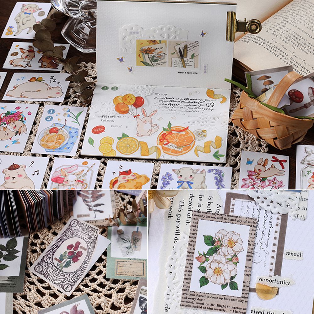 Set 50 miếng dán trang trí sổ tay phong cách vintage