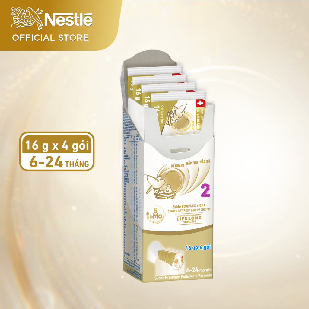 Sữa bột Nestlé NAN SupremePro 2 Hộp 4x16g với 5HMO & đạm Gentle Optipro nhập khẩu từ Đức