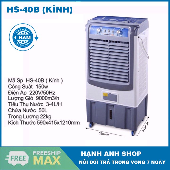 Công Nghệ Nhật Bản - QUẠT ĐIỀU HOÀ HƠI NƯỚC 50L TOKAIO HS 40B MẶT KÍNH CƯỜNG LỰC - Bảo Hành 12 tháng