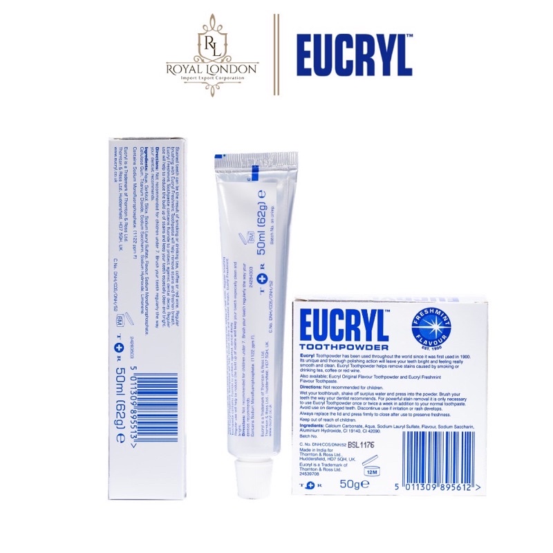 Kem đánh răng Eucryl 62g + Bột tẩy trắng răng Eucryl 50g