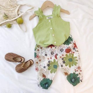 Set thô đũi quần hoa cho bé gái
