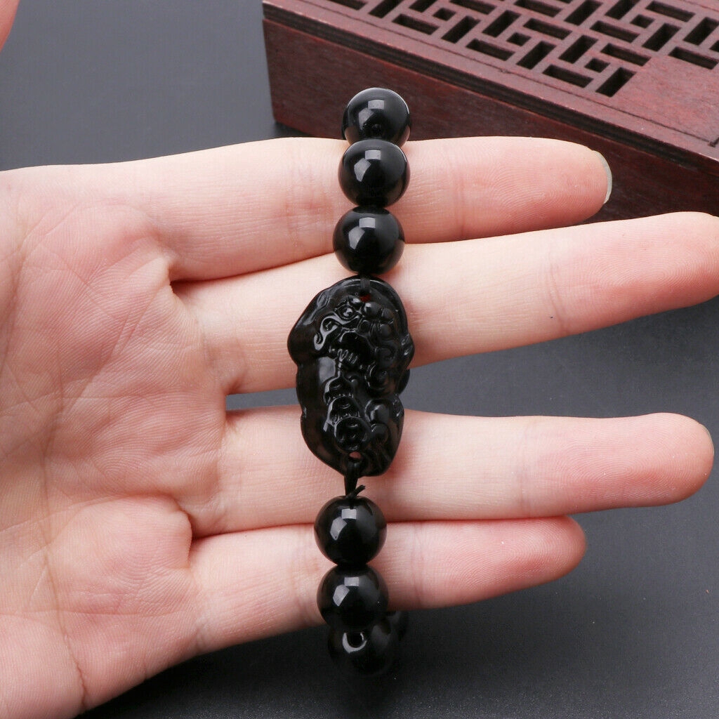 Vòng tay dây bện đính đá obsidian thời trang unisex