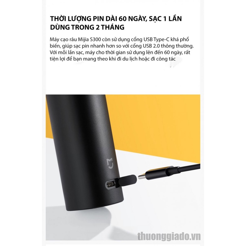 Máy cạo râu thông minh Xiaomi Mijia S300, thiết kế 3 đầu cắt nổi 3D, lưỡi dao kép, cổng usb type-c