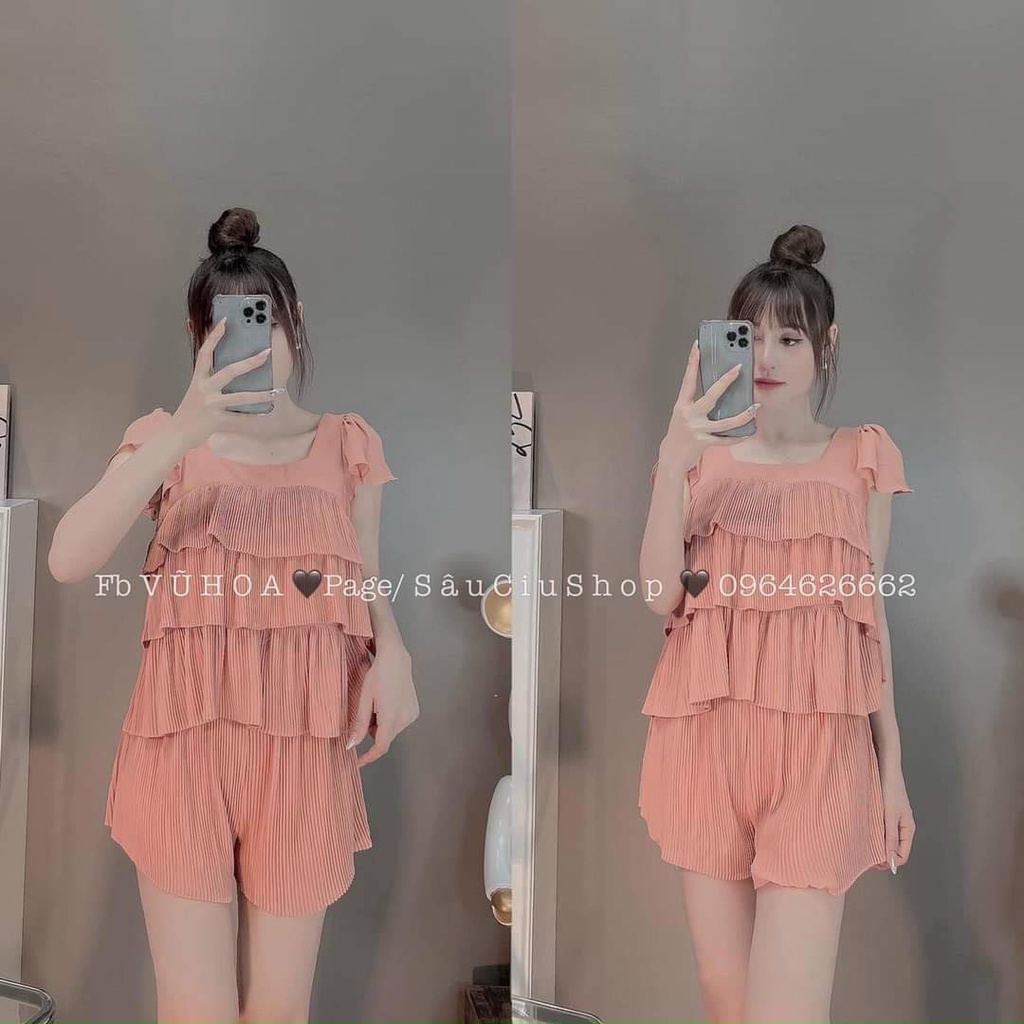 Bộ đùi mặc nhà, mặc đi chơi cho nữ, áo tầng, tay cánh tiên, quần short, form rộng, thoải mái