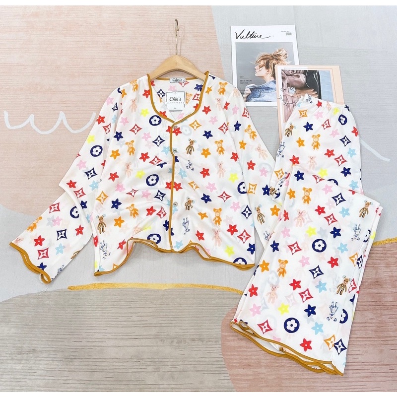 Đồ bộ nữ lụa ngủ pijama dài tay quần dài mặc nhà dễ thương JUSOKA DD47