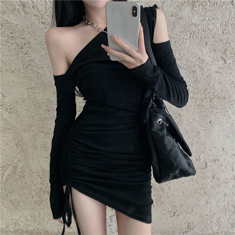 COZOKC Đầm tay dài trễ vai dáng ôm gợi cảm