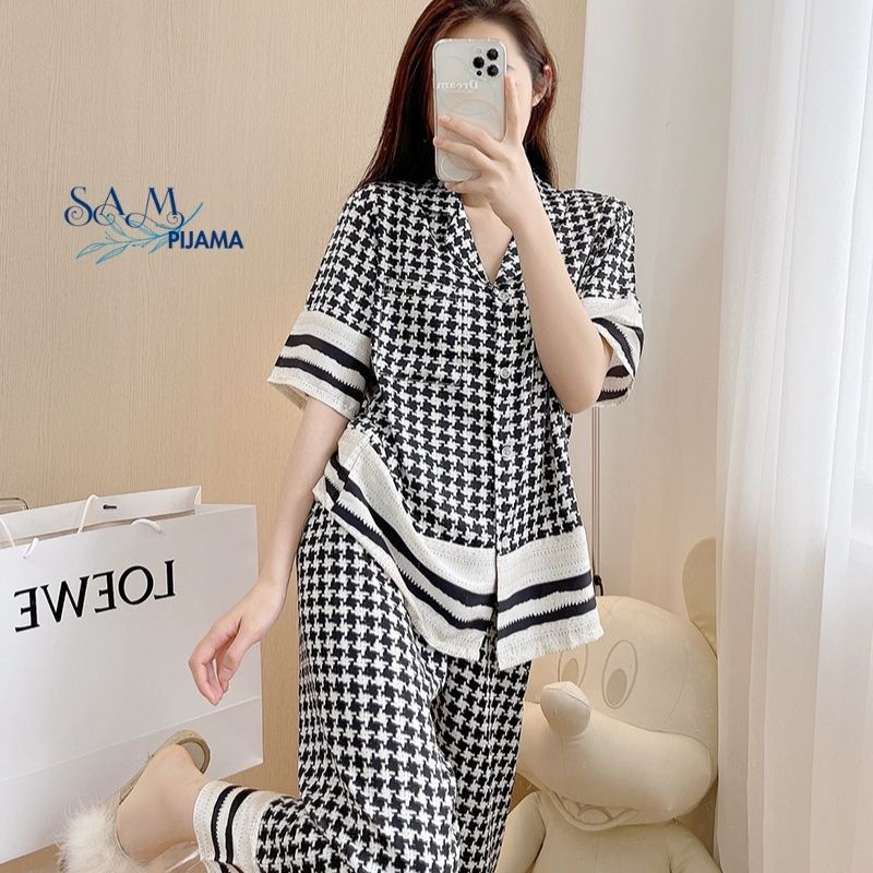Đồ ngủ nữ pijama, bộ mặc nhà, chất liệu lụa mềm mịn, thời trang nữ, Sampijama