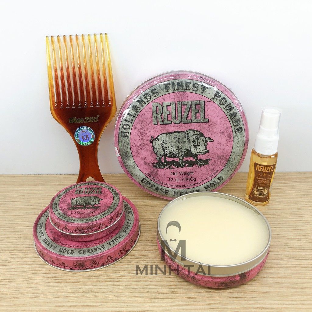 [ Full Size ] Sáp Vuốt Tóc Nam REUZEL Pink Pomade + Xịt Dưỡng Tóc Reuzel Tonic 20ml + Lược Chải Tóc Pomade