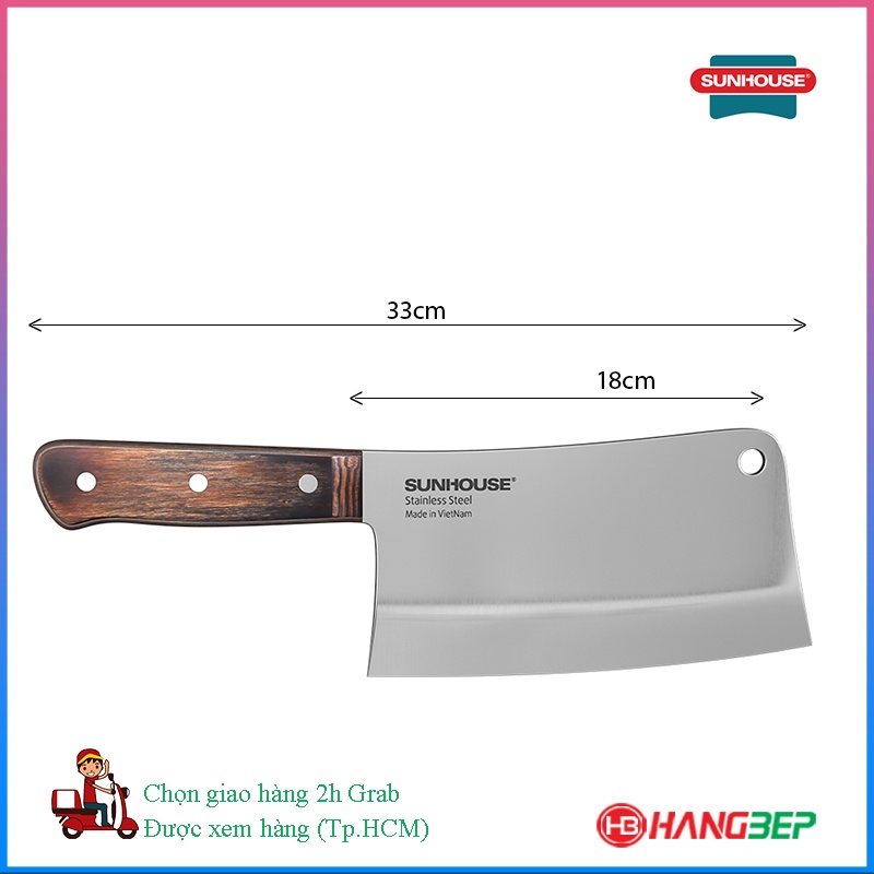 Dao chặt chuôi gỗ Pakka Sunhouse 18cm KS-KN180CS - Hàng chính hãng sắc bén