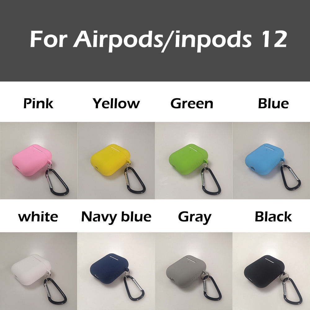 Vỏ bảo vệ bằng silicon màu macaron chống sốc có móc cho Airpods / Airpods Pro / Inpods