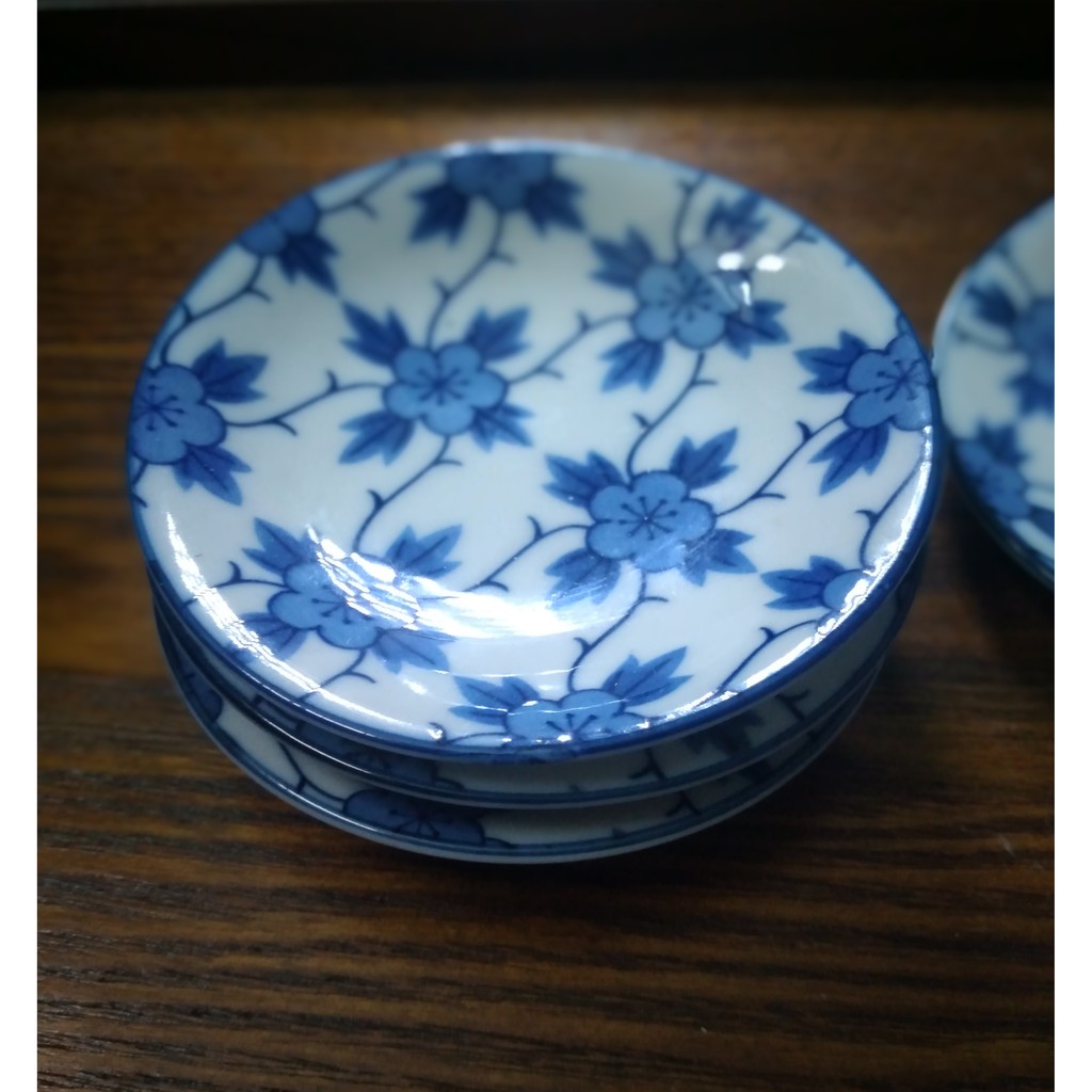 Dĩa gốm Nhật nhỏ đựng gia vị chấm hoa văn xanh