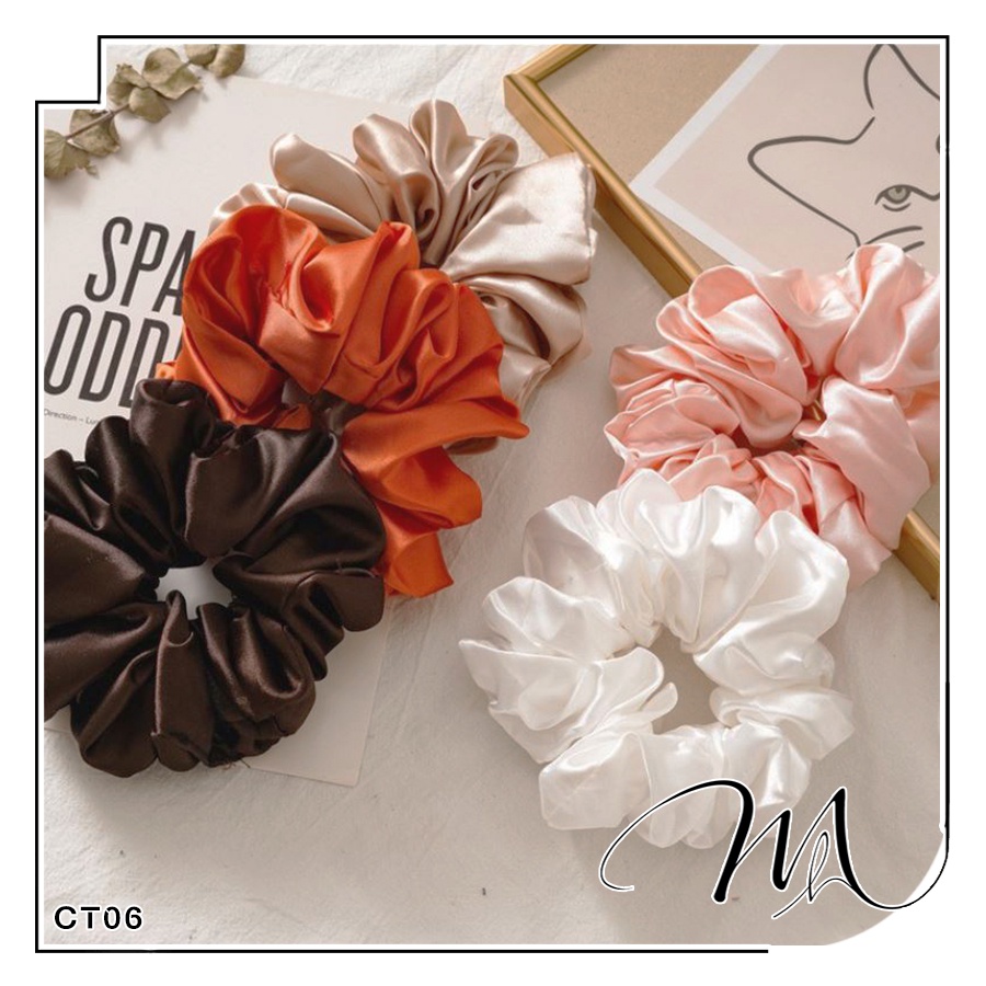 Cột tóc scrunchies vải lụa satin bóng cao cấp size lớn 16cm phong cách Hàn Quốc - Măng's House CT06