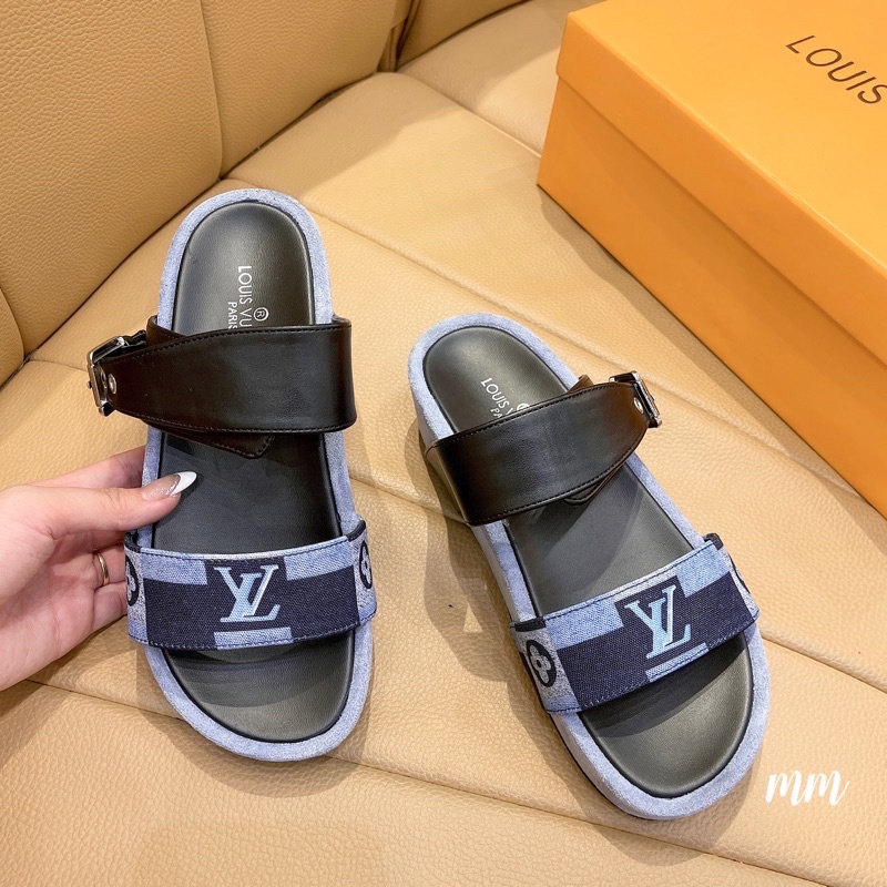 Dép nữ quai đen khóa phối màu nâng đế Nguyên hộp hãng cao cấp