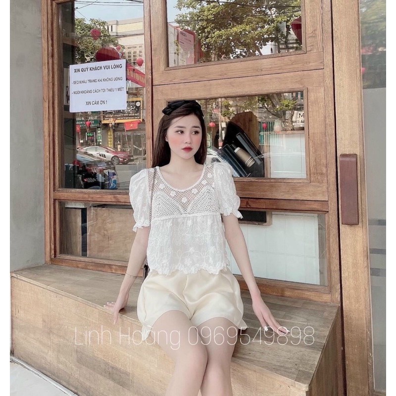 Áo thô pha ren dáng babydoll điệu đà