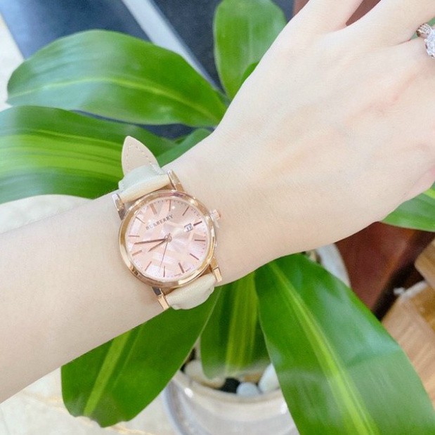 Đồng hồ dây da nữ Burberry mặt hồng, bảo hành 12 tháng, có box MTP-STORE