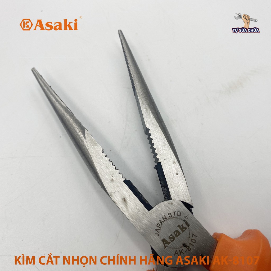 Kìm nhọn chính hãng Asaki kiểu Đức, lưỡi cắt sắc bén chuyên dụng dành cho dây 1.6 - 2.3mm AK-8105, AK-8107