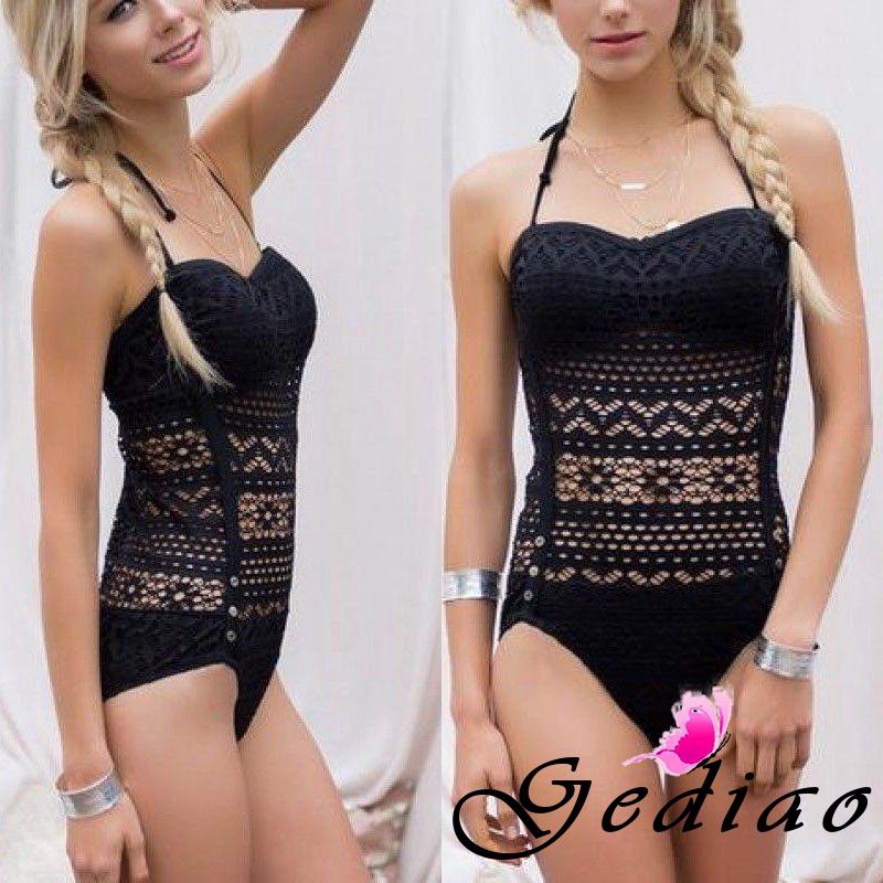 Bộ bikini liền thân có mút nâng cổ treo phối lưới quyến rũ cho nữ | BigBuy360 - bigbuy360.vn
