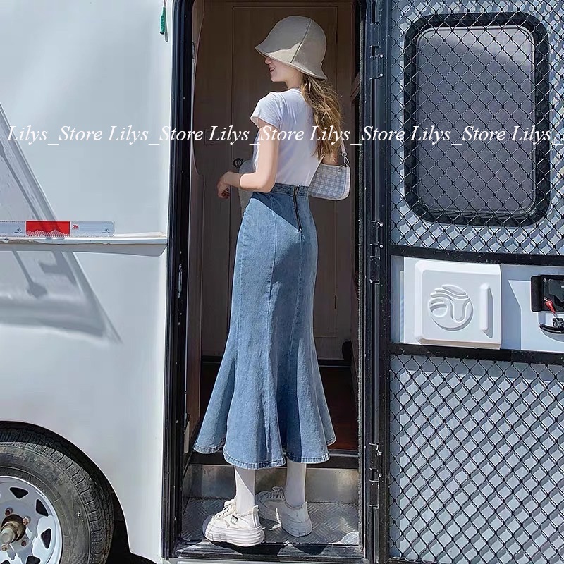 Chân váy bò, chân váy denim - Chân váy đuôi cá xẻ trước hàng QCCC